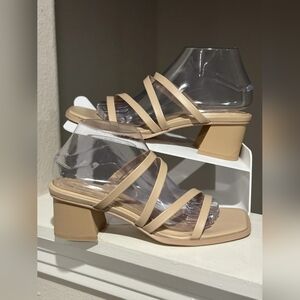 Elegant Tan Strappy Block Heel Sandals
